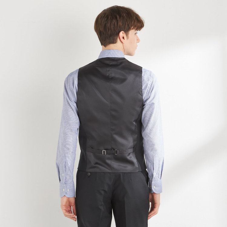 シルバーライン 【CLASSICO TAPERED】【年間】2釦シングルスリーピーススーツ 1タック/ブラック×シャドーチェック/NEW ZEALAND WOOL MIX/※裾上げ必要 黒