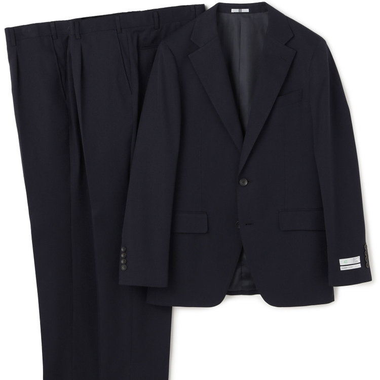 シルバーライン 【CLASSICO TAPERED】【秋冬】スペアパンツ付き/2釦シングルスーツ 1タック/ネイビー×シャドーストライプ/ウエストムーブ/4S SUSTAINABILITY&ECOLOGY FABRIC/※パンツ裾上げ済仕様 紺濃色