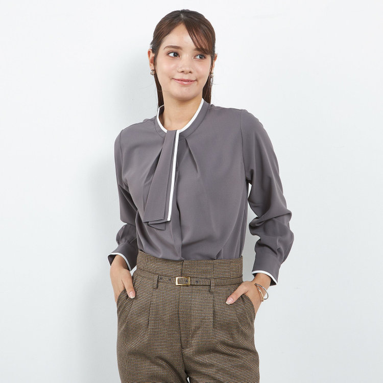 シルバーライン 【SL/長袖】ボウタイ取り外し2WAYプルオーバー/グレー＋ホワイト/「ウォッシャブル」「ストレッチ」「防シワ」「UV加工」「静電気防止」 グレー濃色