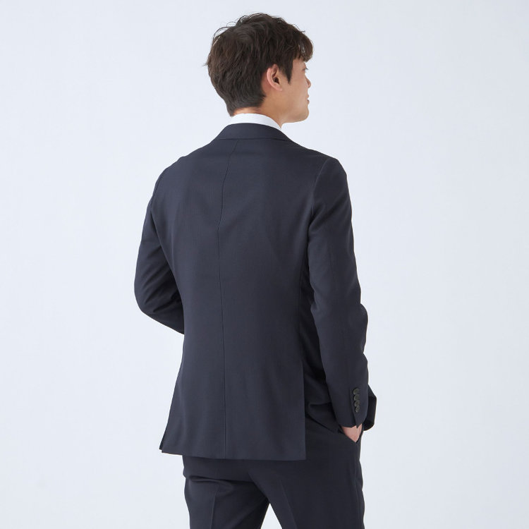 シルバーライン 【CLASSICO TAPERED】【秋冬】スペアパンツ付き/2釦シングルスーツ 1タック/ネイビー×シャドーストライプ/ウエストムーブ/4S SUSTAINABILITY&ECOLOGY FABRIC/※パンツ裾上げ済仕様 紺濃色