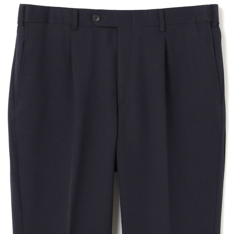 シルバーライン 【CLASSICO TAPERED】【秋冬】スペアパンツ付き/2釦シングルスーツ 1タック/ネイビー×シャドーストライプ/ウエストムーブ/4S SUSTAINABILITY&ECOLOGY FABRIC/※パンツ裾上げ済仕様 紺濃色