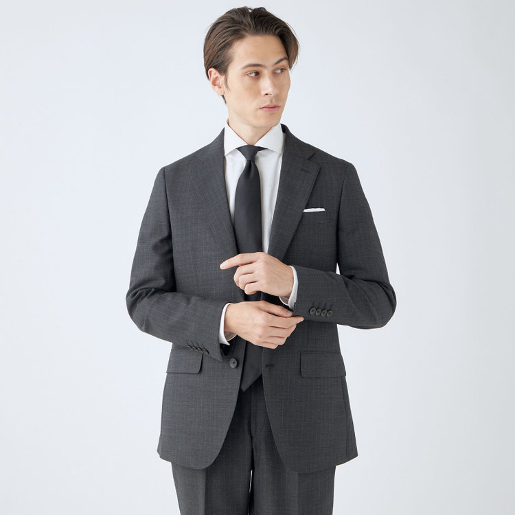 シルバーライン 【CLASSICO TAPERED】【年間】スペアパンツ付き/2釦シングルスーツ 1タック/グレー×ストライプ/ウエストシャーリング仕様/ウォッシャブル/※裾上げ必要 グレー中間