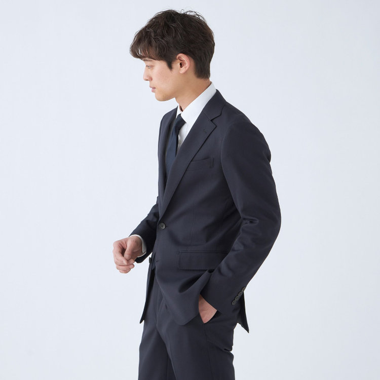 シルバーライン 【CLASSICO TAPERED】【秋冬】スペアパンツ付き/2釦シングルスーツ 1タック/ネイビー×シャドーストライプ/ウエストムーブ/4S SUSTAINABILITY&ECOLOGY FABRIC/※パンツ裾上げ済仕様 紺濃色