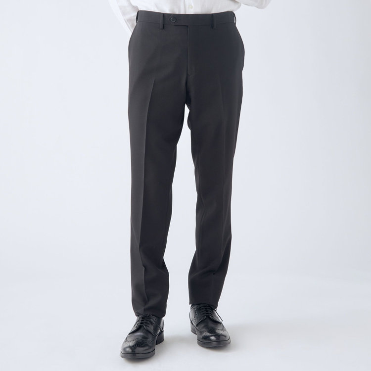 ブラックライン 【SLIM TAPERED】【年間】0タックテーパードパンツ/ブラック×シャドーストライプ/ウエストムーブ/ウォッシャブル/4S SUSTAINABILITY&ECOLOGY FABRIC/※裾上げ必要 黒