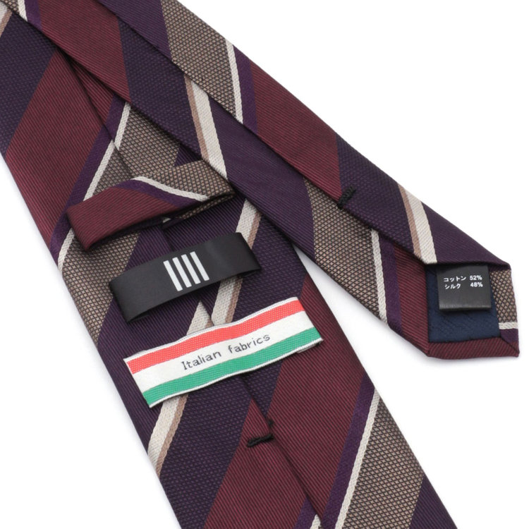 ブラックライン 【BLACK LINE】コットンシルクストライプネクタイ 7.5cm幅/ワイン×パープル/ITALIAN FABRICS その他