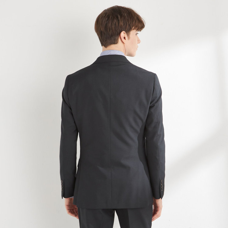 シルバーライン 【CLASSICO TAPERED】【年間】2釦シングルスリーピーススーツ 1タック/ブラック×シャドーチェック/NEW ZEALAND WOOL MIX/※裾上げ必要 黒