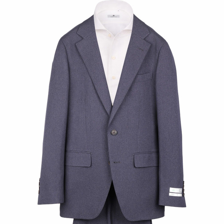 スーツセレクト 【発送在庫あり】【CLASSICO TAPERED】【秋冬】コーディネートパンツ付き/2釦シングルスーツ 1タック/ネイビー×ハウンドトゥース+グレーソリッドパンツ/ウエストムーブ/※パンツ裾上げ済仕様 ネイビー系(紺)