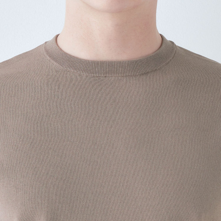 スーツセレクト 【RBC】【5分袖】コットンブレンドクルーネックニット/ブラウン/マシンウォッシャブル 茶淡色