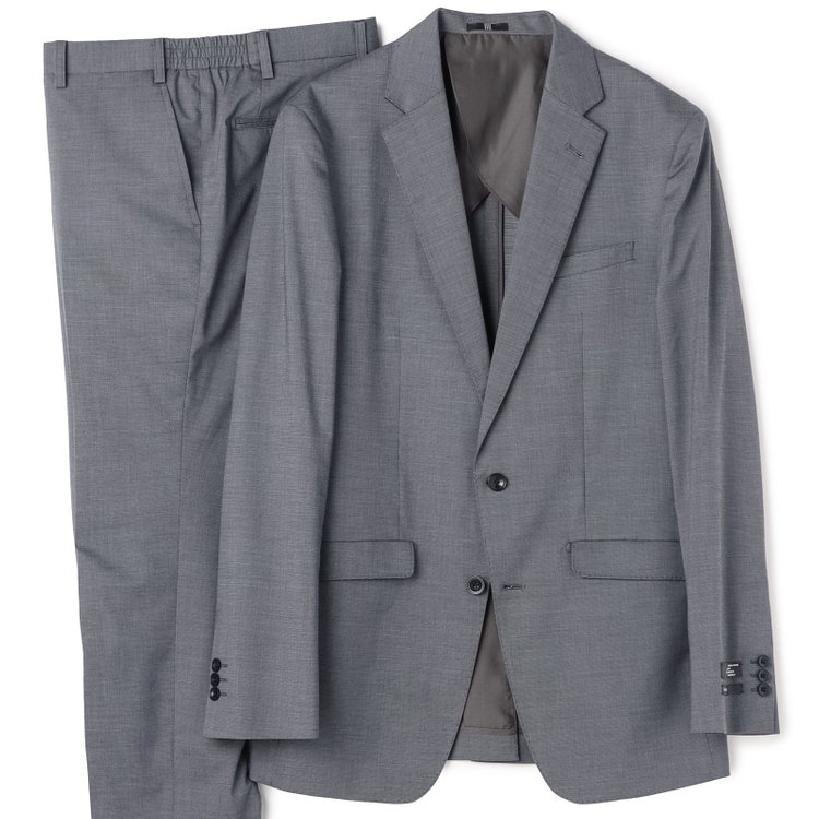 ブラックライン 【SLIM TAPERED_2】【春夏】2釦シングルスーツ 0タック/グレー/ウエストシャーリング/4S SUSTAINABILITY&ECOLOGY FABRIC/ウォッシャブル/※パンツ裾上げ済仕様 グレー中間