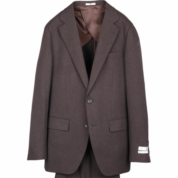スーツセレクト 【発送在庫あり】【CLASSICO TAPERED】【秋冬】コーディネートパンツ付き/2釦シングルスーツ 1タック/ブラウン×ハウンドトゥース+ブラックソリッドパンツ/ウエストムーブ/※パンツ裾上げ済仕様 ブラウン系(茶)