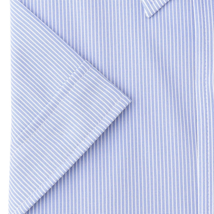 ブラックライン 【発送在庫あり】【BLACK LINE/半袖】ボタンダウンワイシャツ/ブルー×ホワイトストライプ/「4S」スーパーノンアイロン・ストレッチ 青中間