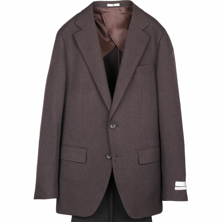 スーツセレクト 【発送在庫あり】【CLASSICO TAPERED】【秋冬】コーディネートパンツ付き/2釦シングルスーツ 1タック/ブラウン×ハウンドトゥース+ブラックソリッドパンツ/ウエストムーブ/※パンツ裾上げ済仕様 ブラウン系(茶)