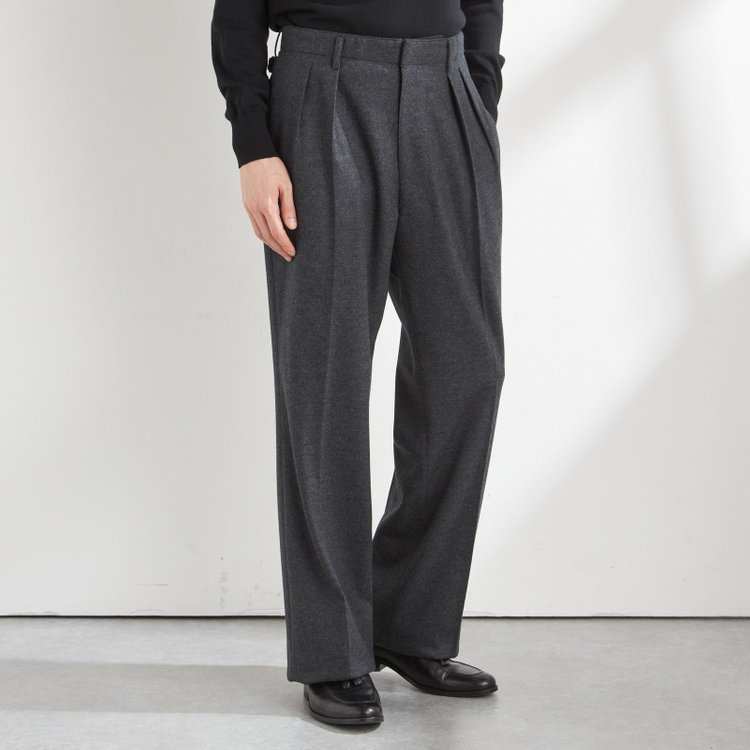 Take.it.easy】2タックワイドパンツ/グレー×フランネルニット/※裾上げ