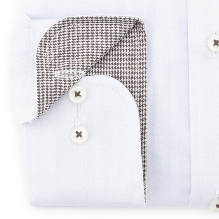 ブラックライン 【発送在庫あり】【BL】【形態安定】ボタンダウンドレスワイシャツ/アイスグレー×ドビーストライプ/襟袖裏：ハウンドトゥース別布/釦付糸：ブラウングレー グレー淡色