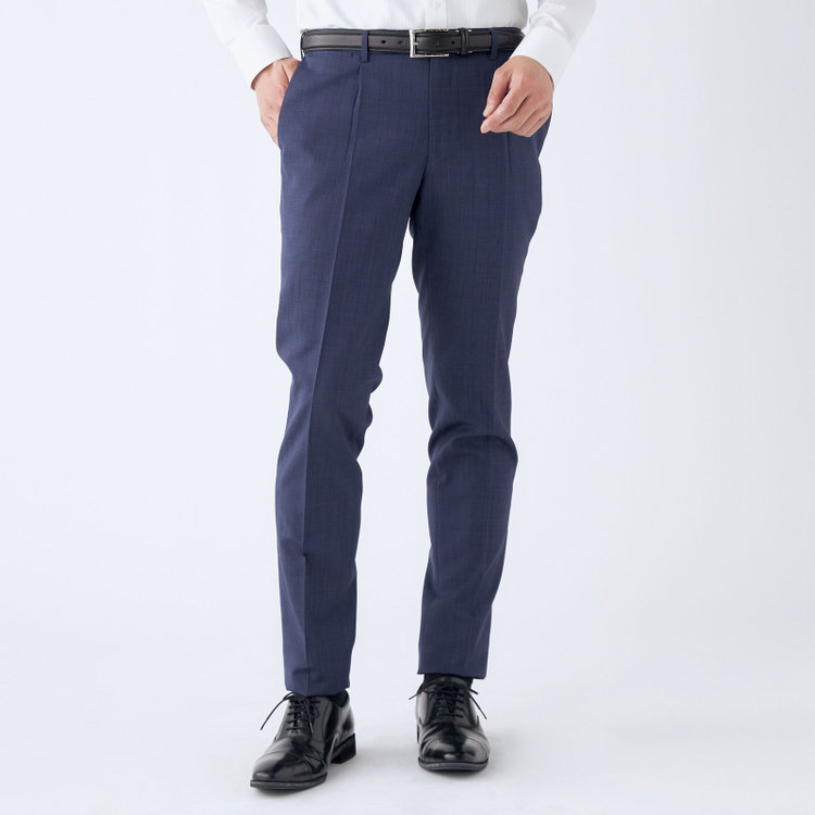 SUIT SELECT　アウトレット 【WEB限定/OUTLET/汚れ・キズ等有】【CLASSICO TAPERED】【春夏】ウール 1タックテーパードパンツ/ネイビー×ソリッド/ウエストムーブ/ウォッシャブル/※裾上げ必要 紺淡色