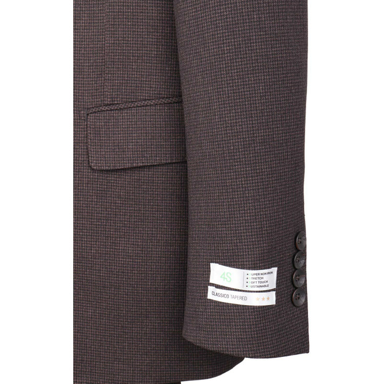 スーツセレクト 【発送在庫あり】【CLASSICO TAPERED】【秋冬】コーディネートパンツ付き/2釦シングルスーツ 1タック/ブラウン×ハウンドトゥース+ブラックソリッドパンツ/ウエストムーブ/※パンツ裾上げ済仕様 ブラウン系(茶)