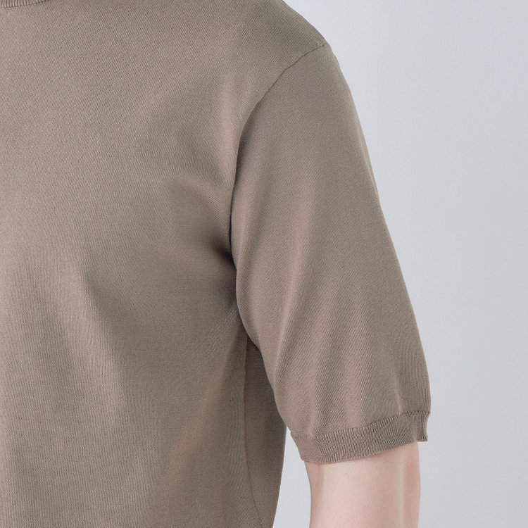 スーツセレクト 【RBC】【5分袖】コットンブレンドクルーネックニット/ブラウン/マシンウォッシャブル 茶淡色