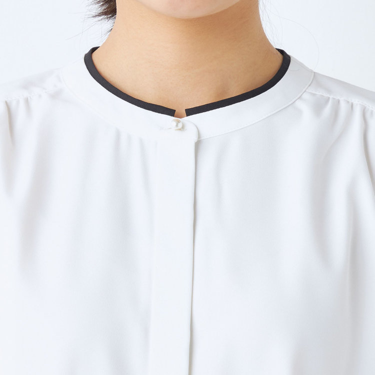 シルバーライン 【SILVER LINE/5分袖】配色切り替えバンドカラープルオーバー/ホワイト 白