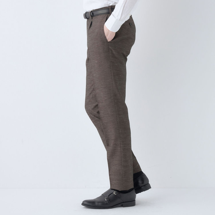 シルバーライン 【CLASSICO TAPERED】【春夏】 1タックテーパードパンツ/ブラウン/ウエストムーブ/※裾上げ済み仕様 茶中間