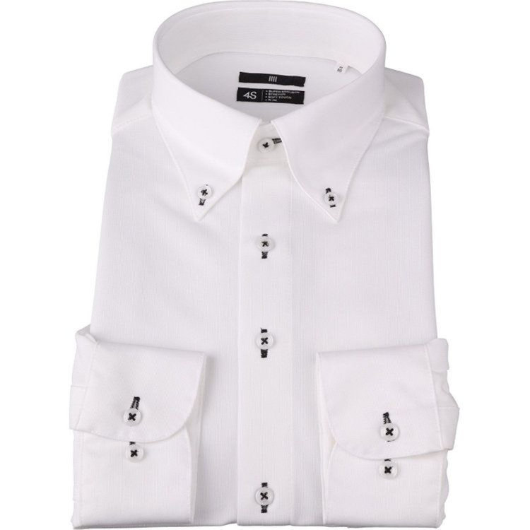 ブラックライン 【発送在庫あり】【WEB限定】【BLACK LINE】ボタンダウンワイシャツ/ホワイト×ドビー/釦付糸・釦ホール：ネイビー/「4S」スーパーノンアイロン・ストレッチ 白