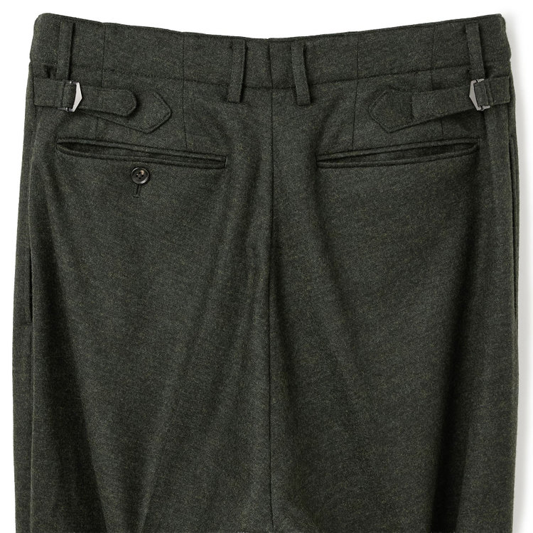 シルバーライン 【Take.it.easy】2タックワイドパンツ/カーキ×フランネルニット/※裾上げ必要 緑濃色