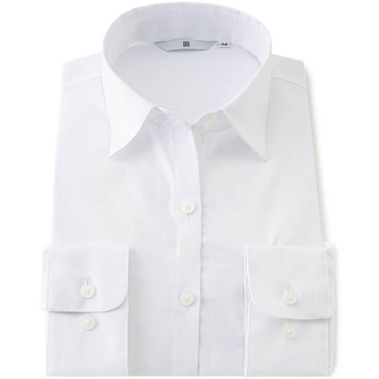 SL/長袖】レギュラーカラーブラウス/ホワイト×ドビーストライプ/形態