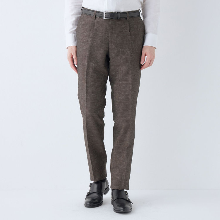 シルバーライン 【CLASSICO TAPERED】【春夏】 1タックテーパードパンツ/ブラウン/ウエストムーブ/※裾上げ済み仕様 茶中間