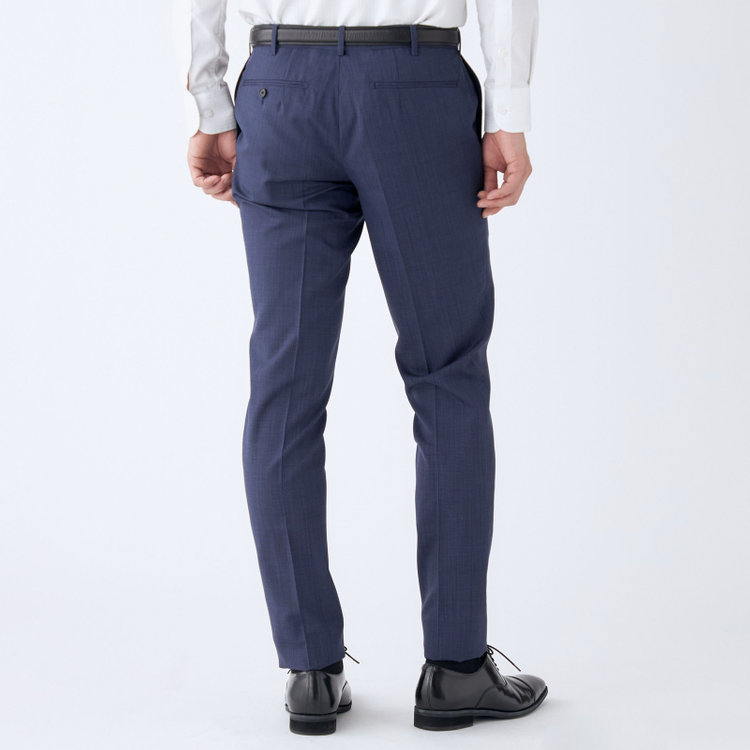 SUIT SELECT　アウトレット 【WEB限定/OUTLET/汚れ・キズ等有】【CLASSICO TAPERED】【春夏】ウール 1タックテーパードパンツ/ネイビー×ソリッド/ウエストムーブ/ウォッシャブル/※裾上げ必要 紺淡色