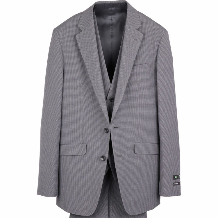 スーツセレクト 【発送在庫あり】【SLIM TAPERED_2】【春夏】2釦シングルスリーピーススーツ 0タック/グレー×ハウンドトゥース/4S SUSTAINABILITY&ECOLOGY FABRIC/※パンツ裾上げ済仕様 グレー系(灰)