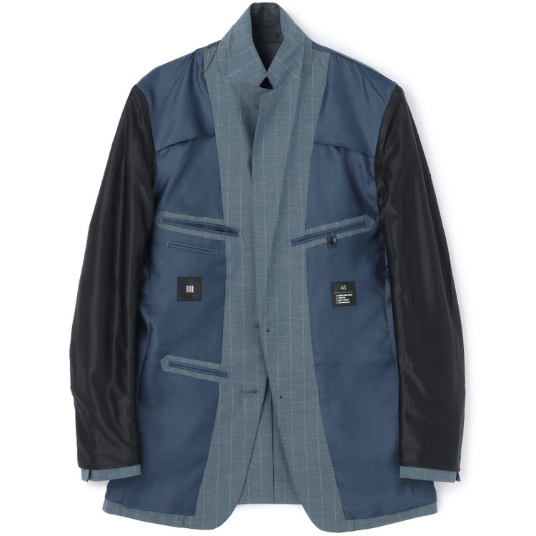 ブラックライン 【SLIM TAPERED_2】【春夏】2釦シングルスーツ 0タック/ブルー×ストライプ/ウエストシャーリング/4S SUSTAINABILITY&ECOLOGY FABRIC/ウォッシャブル/※パンツ裾上げ済仕様 緑中間