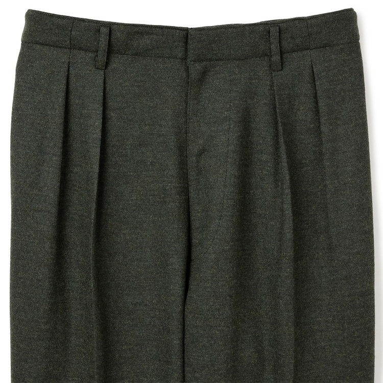 シルバーライン 【Take.it.easy】2タックワイドパンツ/カーキ×フランネルニット/※裾上げ必要 緑濃色