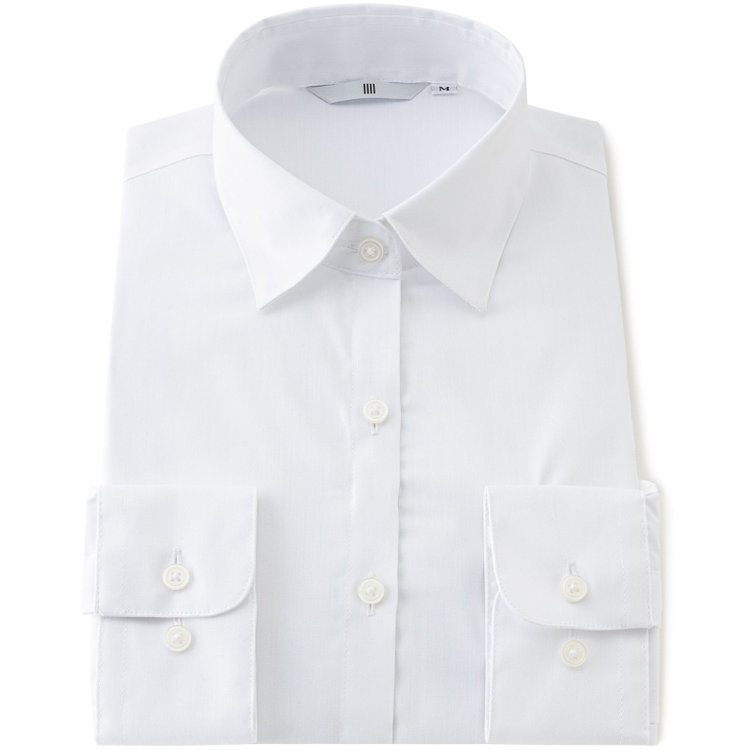 シルバーライン 【SL/長袖】レギュラーカラーブラウス/ホワイト×ドビーストライプ/形態安定 白