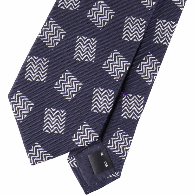 ブラックライン 【発送在庫あり】【SL】シルク小紋ネクタイ 8.0cm幅/ネイビー+シルバー ネイビー系(紺)