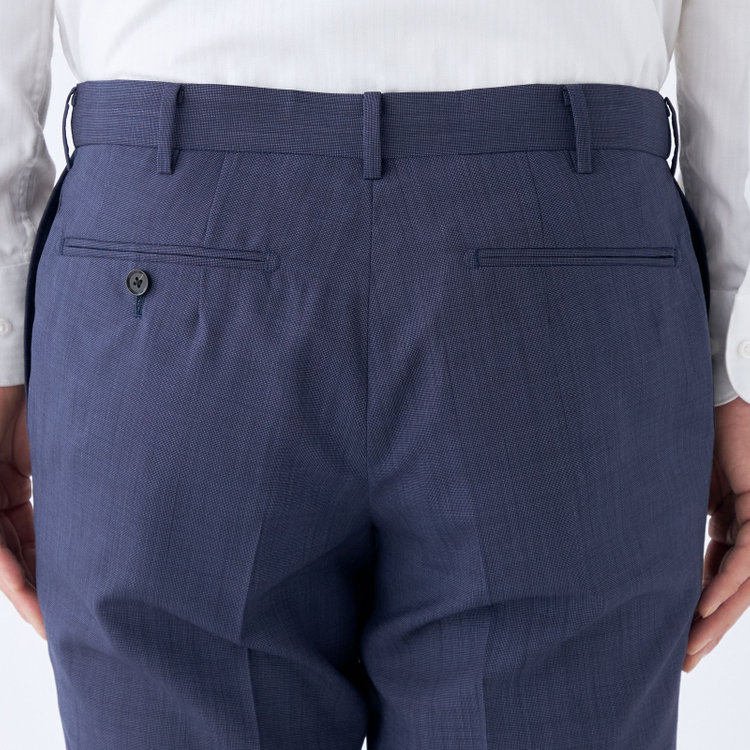 SUIT SELECT　アウトレット 【WEB限定/OUTLET/汚れ・キズ等有】【CLASSICO TAPERED】【春夏】ウール 1タックテーパードパンツ/ネイビー×ソリッド/ウエストムーブ/ウォッシャブル/※裾上げ必要 紺淡色