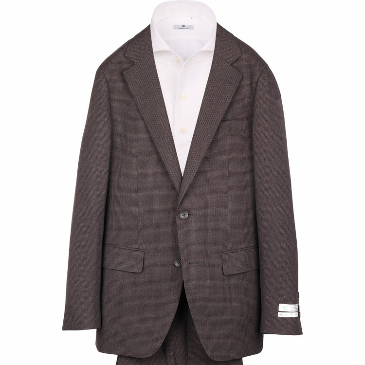 スーツセレクト 【発送在庫あり】【CLASSICO TAPERED】【秋冬】コーディネートパンツ付き/2釦シングルスーツ 1タック/ブラウン×ハウンドトゥース+ブラックソリッドパンツ/ウエストムーブ/※パンツ裾上げ済仕様 ブラウン系(茶)