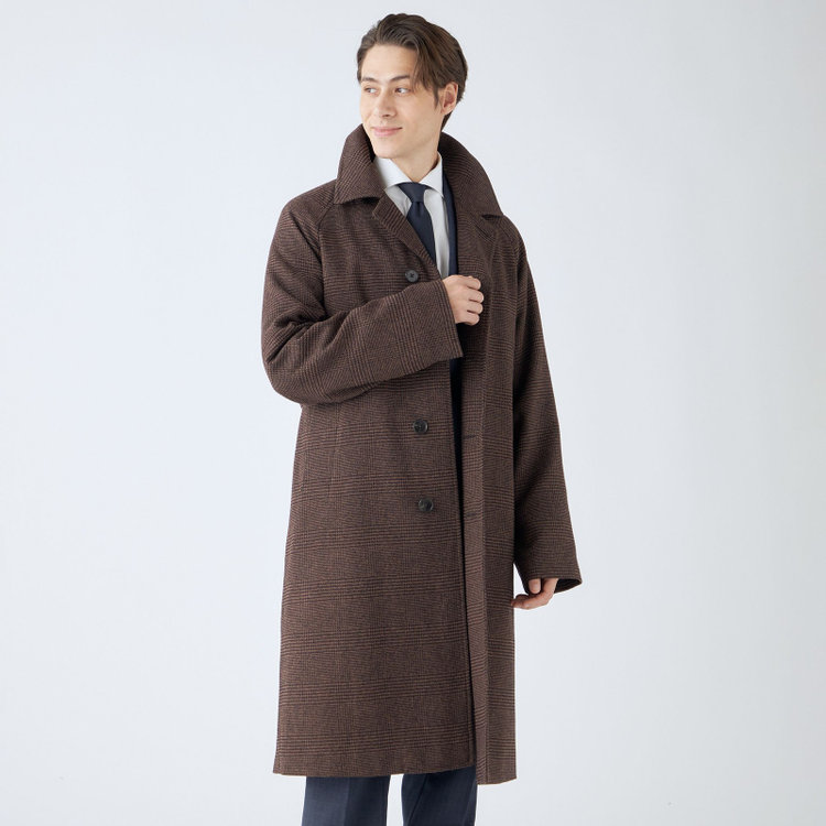 シルバーライン 【SL】ポリエステルデジタルツィードステンカラーラグランスリーブコート/ブラウン＆ブラック×グレンチェック 茶中間