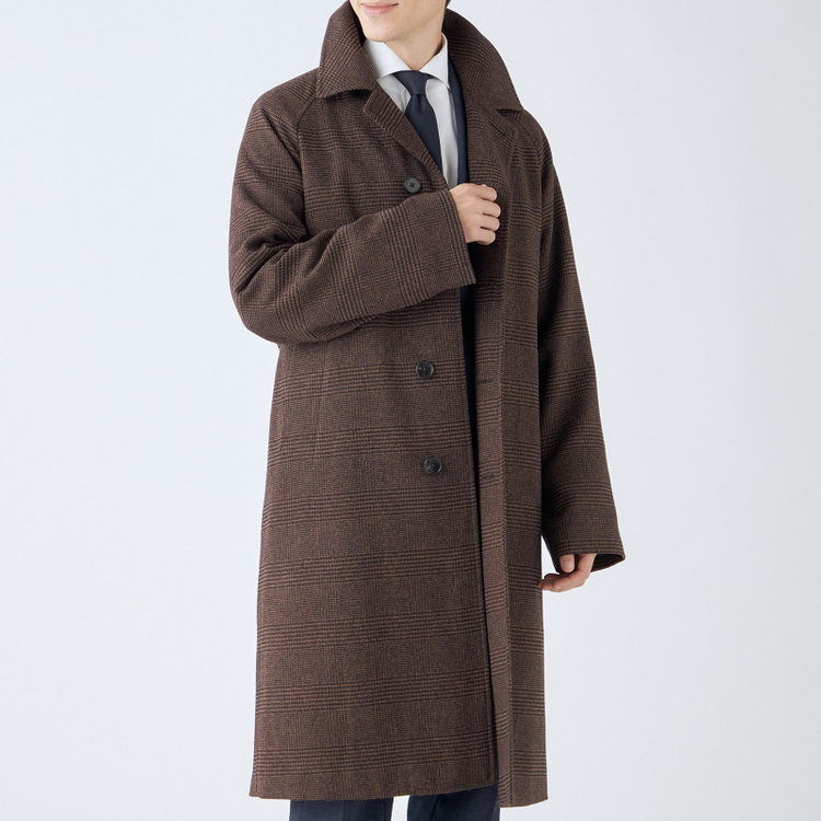 シルバーライン 【SL】ポリエステルデジタルツィードステンカラーラグランスリーブコート/ブラウン＆ブラック×グレンチェック 茶中間