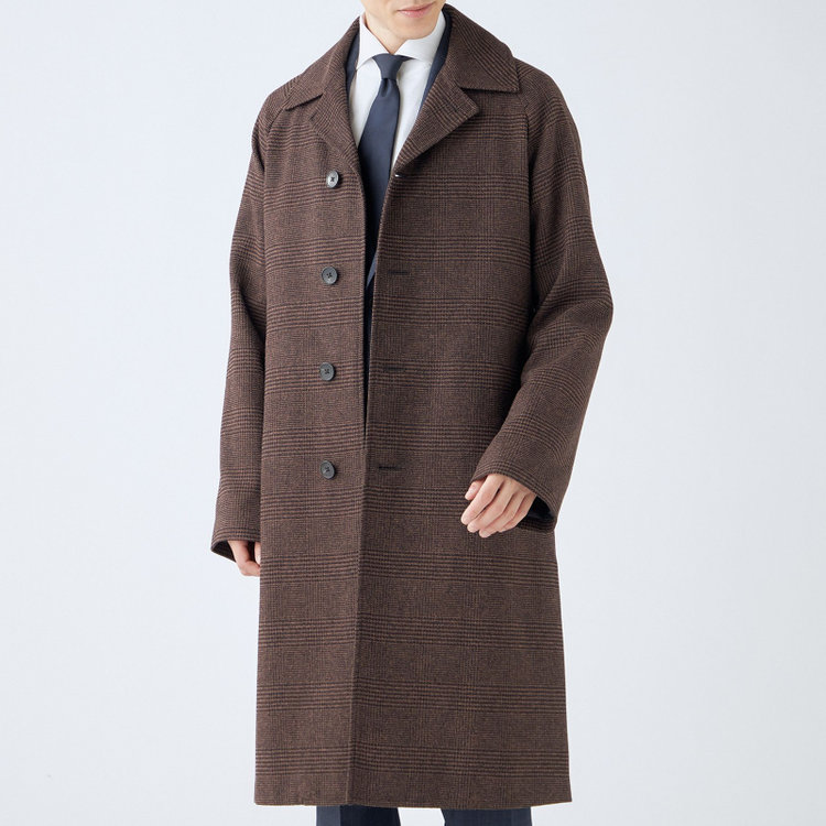 シルバーライン 【SL】ポリエステルデジタルツィードステンカラーラグランスリーブコート/ブラウン＆ブラック×グレンチェック 茶中間