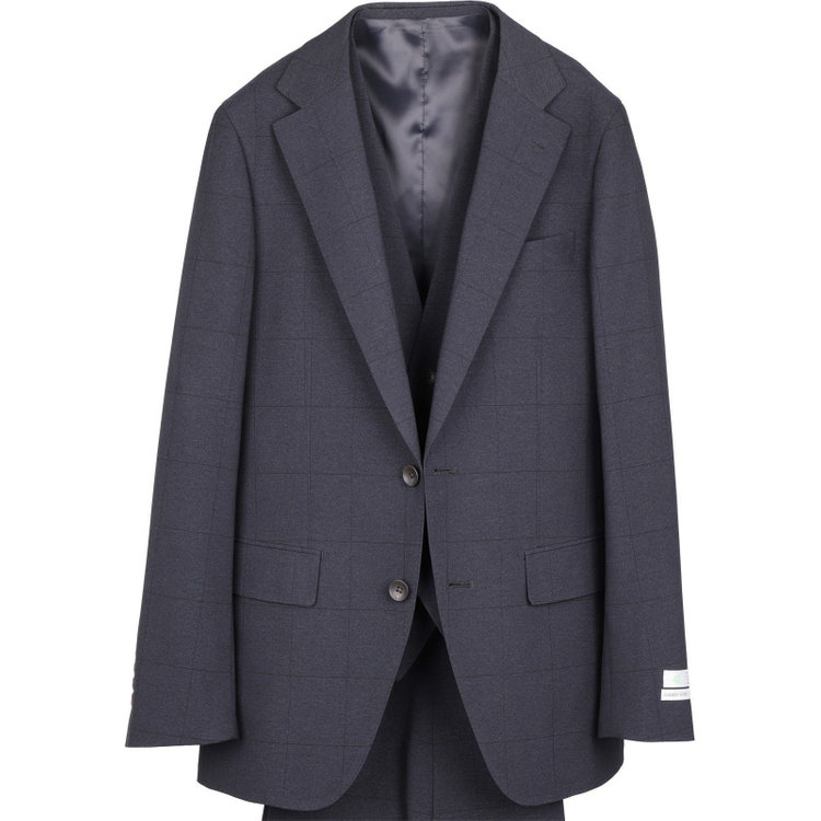 スーツセレクト 【発送在庫あり】【CLASSICO TAPERED】【春夏】2釦シングルスリーピーススーツ 1タック/ネイビー×ウィンドペン/ウエストムーブ/4S SUSTAINABILITY&ECOLOGY FABRIC/※パンツ裾上げ済仕様 ネイビー系(紺)