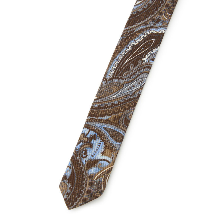 シルバーライン 【発送在庫あり】【SL】コットンシルクペイズリーネクタイ 8.5cm幅/ブラウン×サックス/ITALIAN FABRICS その他