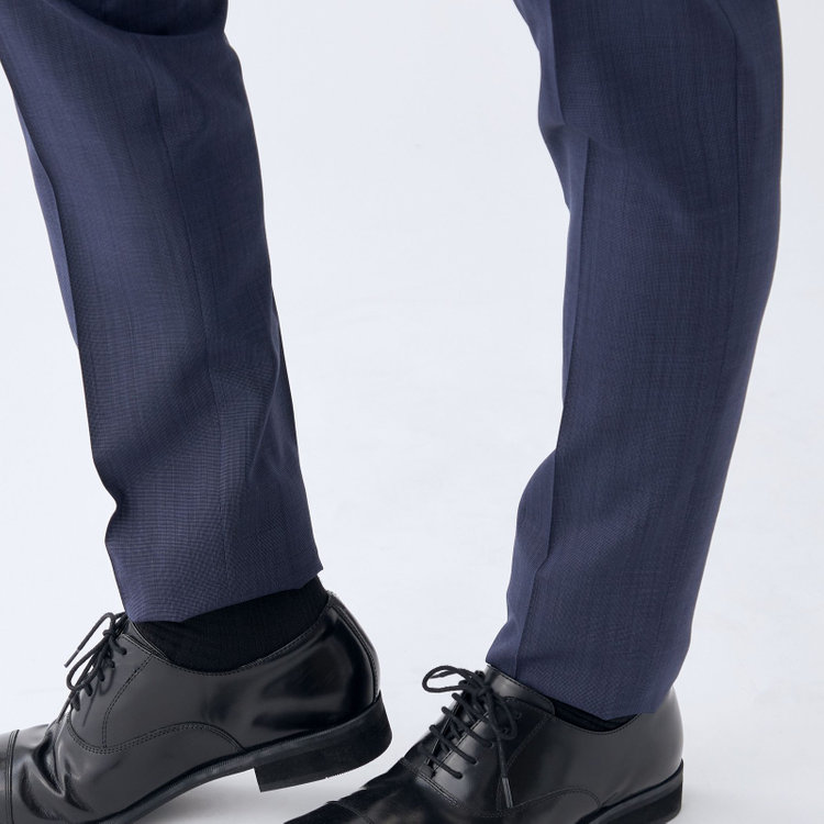 SUIT SELECT　アウトレット 【WEB限定/OUTLET/汚れ・キズ等有】【CLASSICO TAPERED】【春夏】ウール 1タックテーパードパンツ/ネイビー×ソリッド/ウエストムーブ/ウォッシャブル/※裾上げ必要 紺淡色