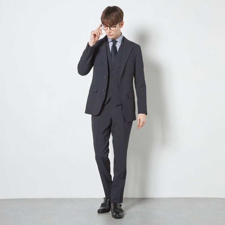シルバーライン 【CLASSICO TAPERED】【春夏】2釦シングルスリーピーススーツ 1タックテーパードパンツ/ネイビー/ウエストムーブ/4S SUSTAINABILITY&ECOLOGY FABRIC/※パンツ裾上げ済仕様 紺濃色