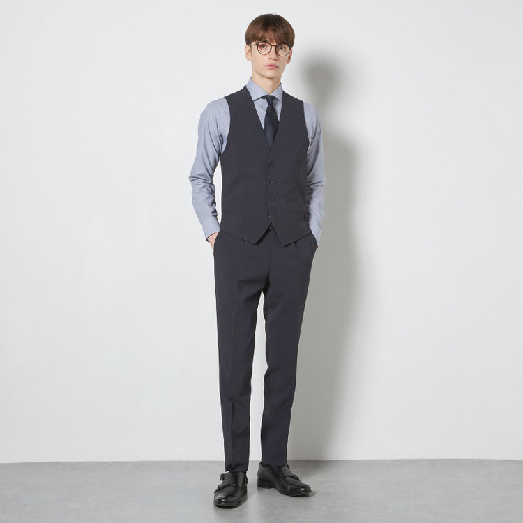 シルバーライン 【CLASSICO TAPERED】【春夏】2釦シングルスリーピーススーツ 1タックテーパードパンツ/ネイビー/ウエストムーブ/4S SUSTAINABILITY&ECOLOGY FABRIC/※パンツ裾上げ済仕様 紺濃色