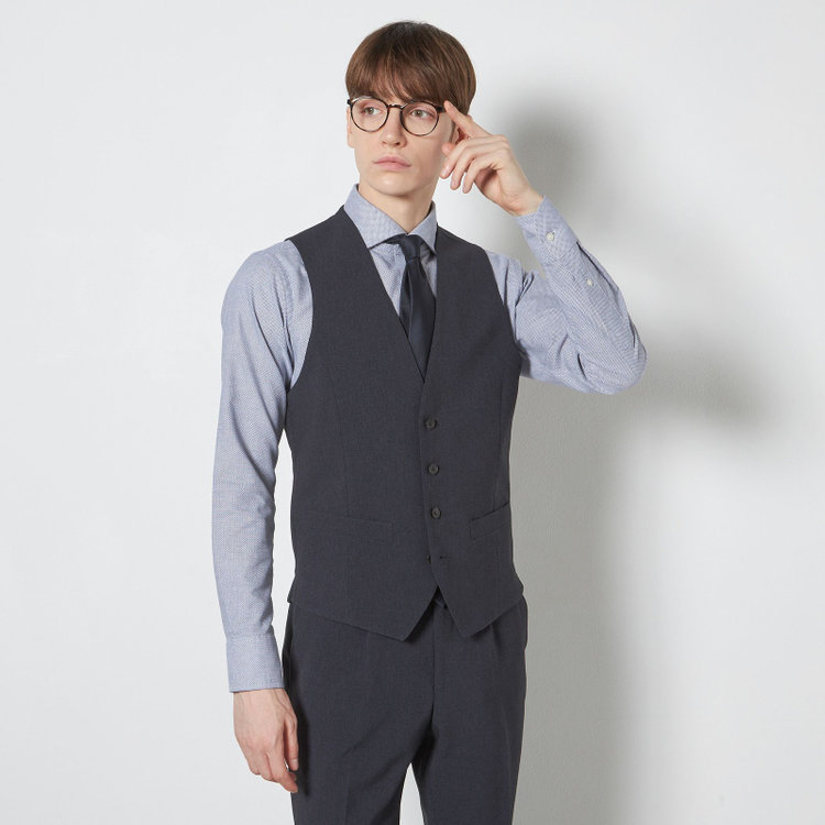 シルバーライン 【CLASSICO TAPERED】【春夏】2釦シングルスリーピーススーツ 1タックテーパードパンツ/ネイビー/ウエストムーブ/4S SUSTAINABILITY&ECOLOGY FABRIC/※パンツ裾上げ済仕様 紺濃色