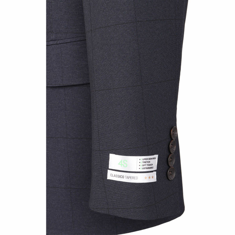 スーツセレクト 【発送在庫あり】【CLASSICO TAPERED】【春夏】2釦シングルスリーピーススーツ 1タック/ネイビー×ウィンドペン/ウエストムーブ/4S SUSTAINABILITY&ECOLOGY FABRIC/※パンツ裾上げ済仕様 ネイビー系(紺)