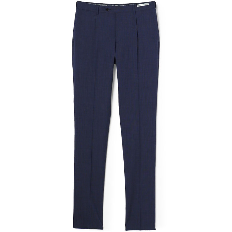 SUIT SELECT　アウトレット 【WEB限定/OUTLET/汚れ・キズ等有】【CLASSICO TAPERED】【春夏】ウール 1タックテーパードパンツ/ネイビー×ソリッド/ウエストムーブ/ウォッシャブル/※裾上げ必要 紺淡色
