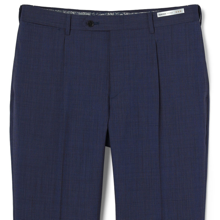 SUIT SELECT　アウトレット 【WEB限定/OUTLET/汚れ・キズ等有】【CLASSICO TAPERED】【春夏】ウール 1タックテーパードパンツ/ネイビー×ソリッド/ウエストムーブ/ウォッシャブル/※裾上げ必要 紺淡色