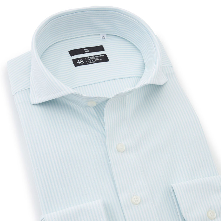 ブラックライン 【発送在庫あり】【BLACK LINE】ホリゾンタルワイドワイシャツ/グリーン＆ホワイト×ストライプ/「4S」スーパーノンアイロン・ストレッチ 緑淡色