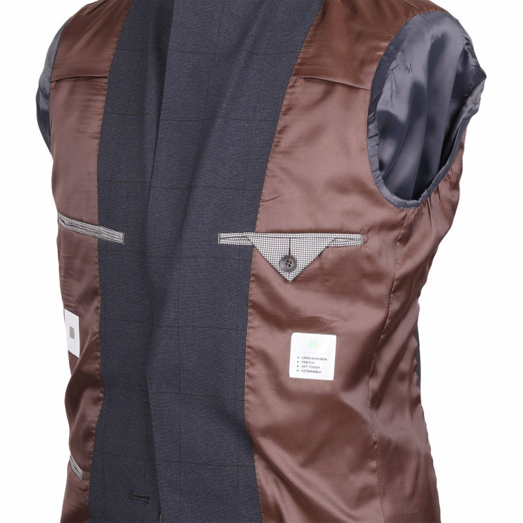 スーツセレクト 【発送在庫あり】【CLASSICO TAPERED】【春夏】2釦シングルスリーピーススーツ 1タック/ネイビー×ウィンドペン/ウエストムーブ/4S SUSTAINABILITY&ECOLOGY FABRIC/※パンツ裾上げ済仕様 ネイビー系(紺)