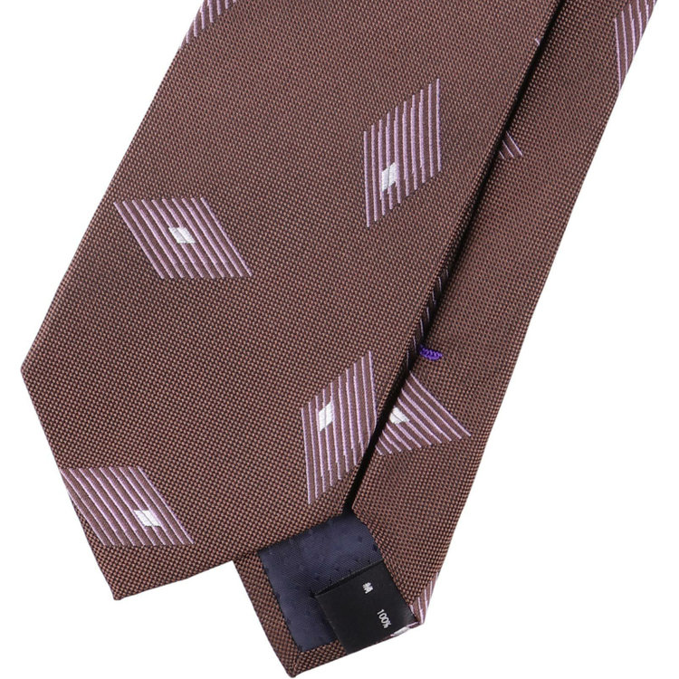 ブラックライン 【発送在庫あり】【SL】シルク小紋ネクタイ 8.0cm幅/ブラウン+ピンク ブラウン系(茶)